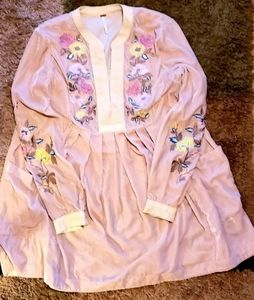 Free People Pink Velvet/Embroidered Dress